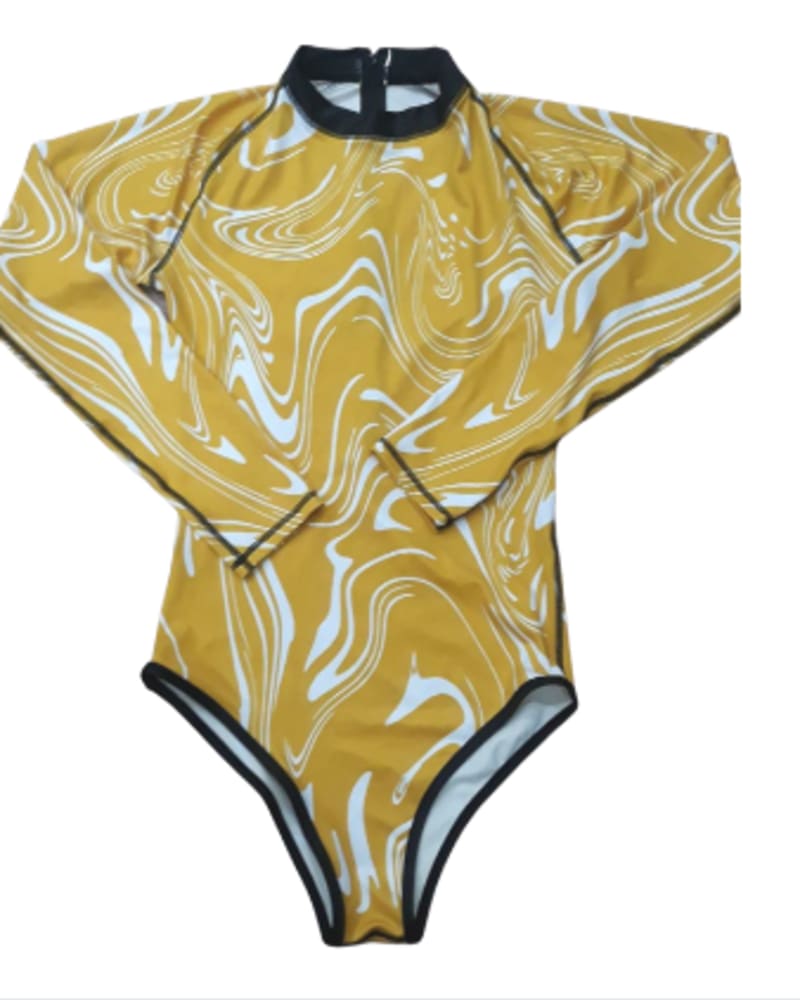 Front of a size 3X Marble Bodysuit in Gold by BOLD Swim. | dia_product_style_image_id:237761